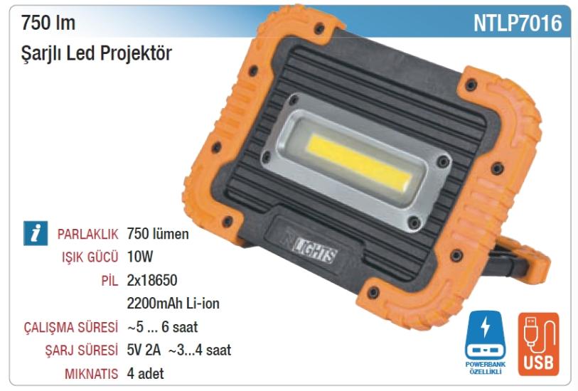 Nttools NTLP7016 750lm Şarjlı Led Projektör