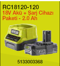 Ryobi%20RC18120-120%2018V%20Akü%20+%20Şarj%20Cihazı%20Paketi%20-%202.0%20Ah