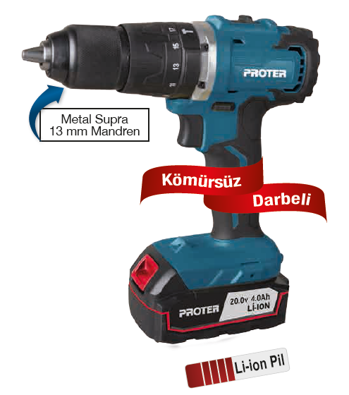 Proter%20PST540BL%20Kömürsüz%20Darbeli%2013mm%20Şarjlı%20Matkap