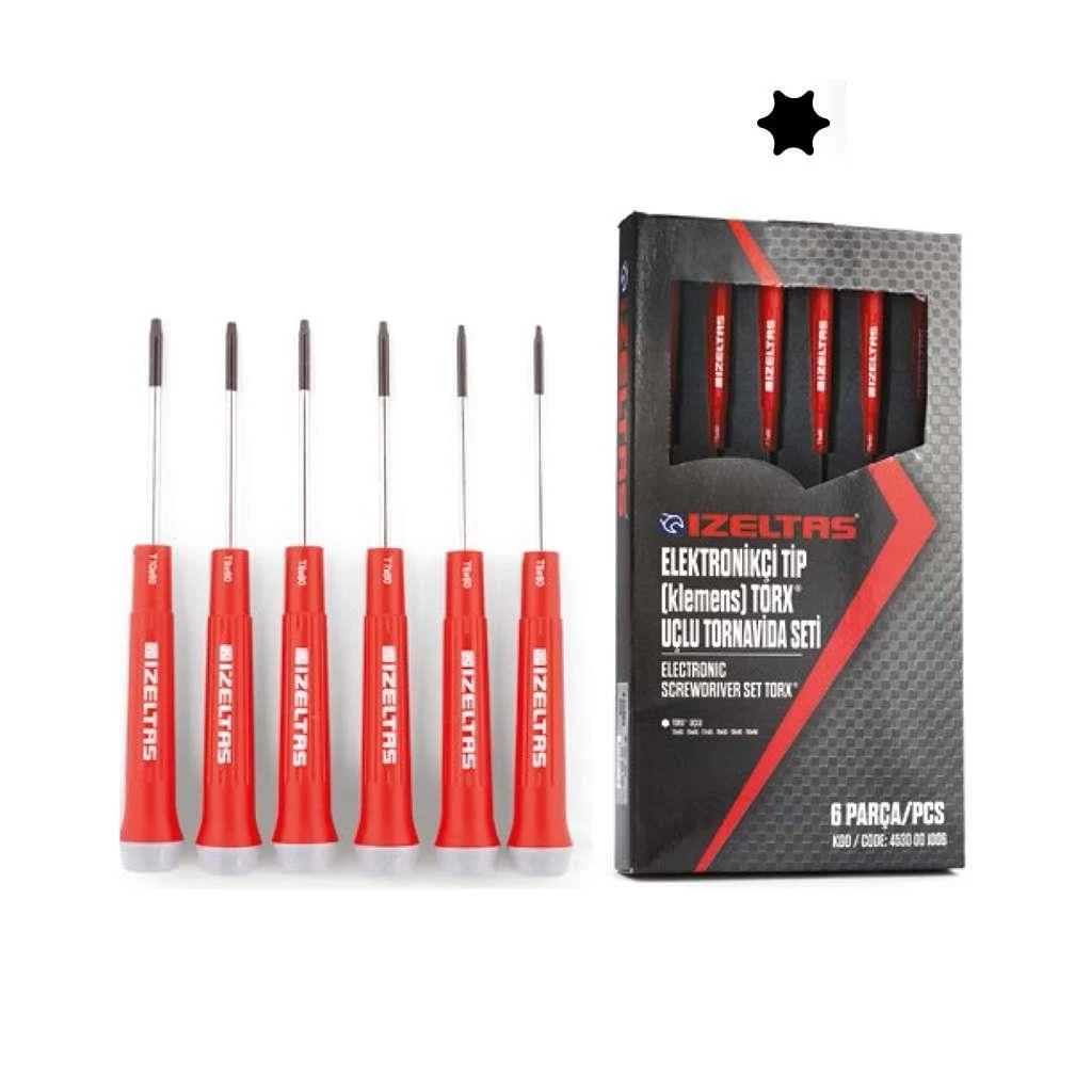 İzeltaş%204530%2000%201006%20Elektronikçi%20Tip%20(Klemens)%20Torx®%20Uçlu%20Tornavida%20Takımı%20(6%20Parça)