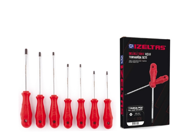 İzeltaş%204776%2000%208107%20Delikli%20Torx®%20Uçlu%20Tornavida%20Takımı%20(7%20Parça)