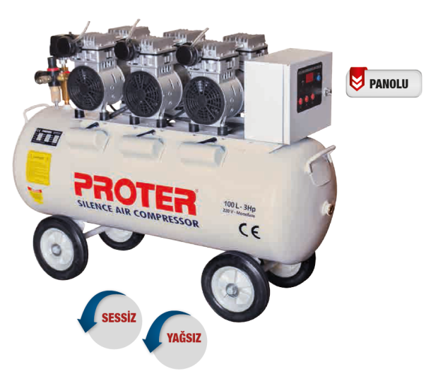 Proter 100 Lt 3HP Yağsız ve Sessiz Kmopresör