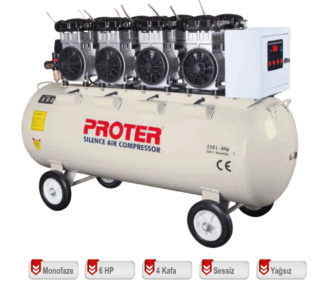 Proter 220 Lt 6Hp Yağsız ve Sessiz Kompresör