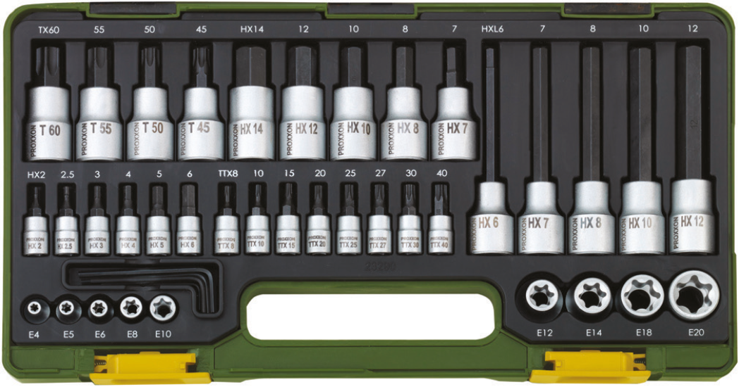 Proxxon 23290 1/4-1/2’’ Cırcır Kollu 42 Parçalı Torx ve Allen Lokma Uç Takımı