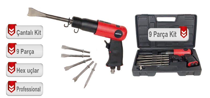 Proter PH2145K Havalı Kırıcı Keski (9 Parça Çantalı Kit)