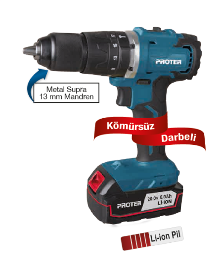 Proter PST550BL Kömürsüz Darbeli 13mm Şarjlı Matkap