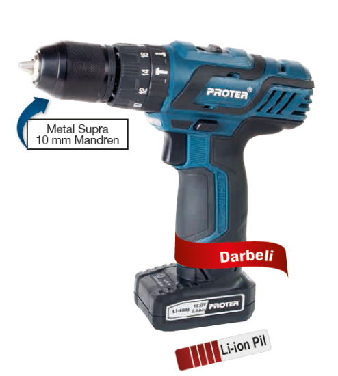 Proter PST618LD Darbeli 10mm Şarjlı Matkap