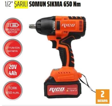 Rico 028-RE0007 1/2’’ 20V 4Ah Şarjlı Somun Sıkma 650Nm