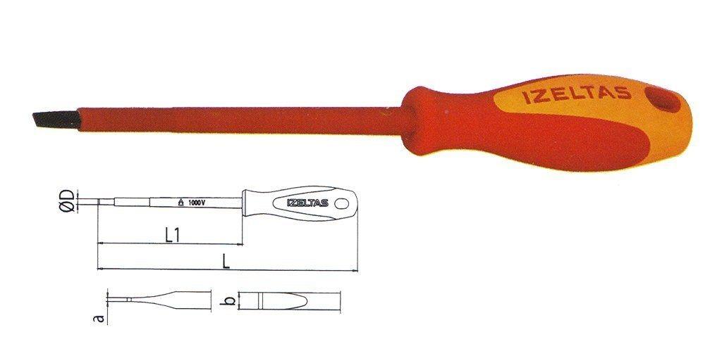 İzeltaş 4140 17 2575 2.5x75 1000V İzoleli Elektrikçi Düz Uçlu Tornavida