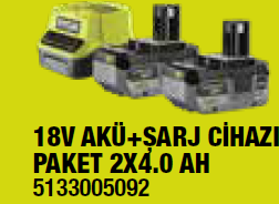 Ryobi RC18120-240X 18V Akü + Şarj Cihazı Set 2x4.0AH